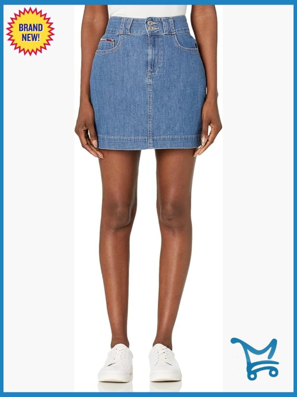 Mid-Rise Mini Denim Skirt with Zipper and Button Closure